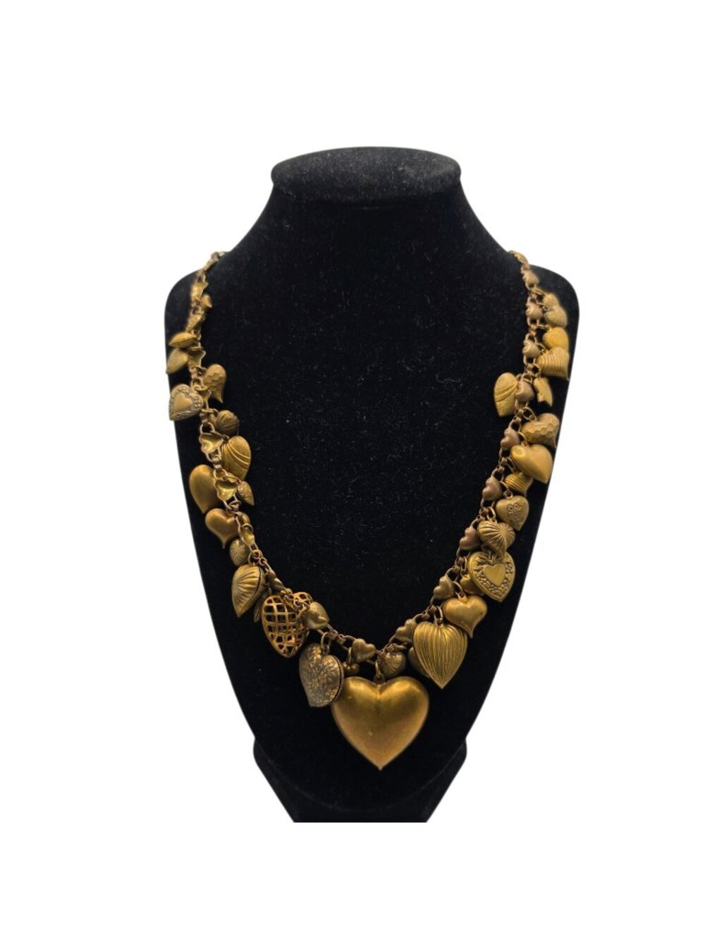Pididdly Links Heart Charm Necklace Brass Tone Statement Vintage Jewelry